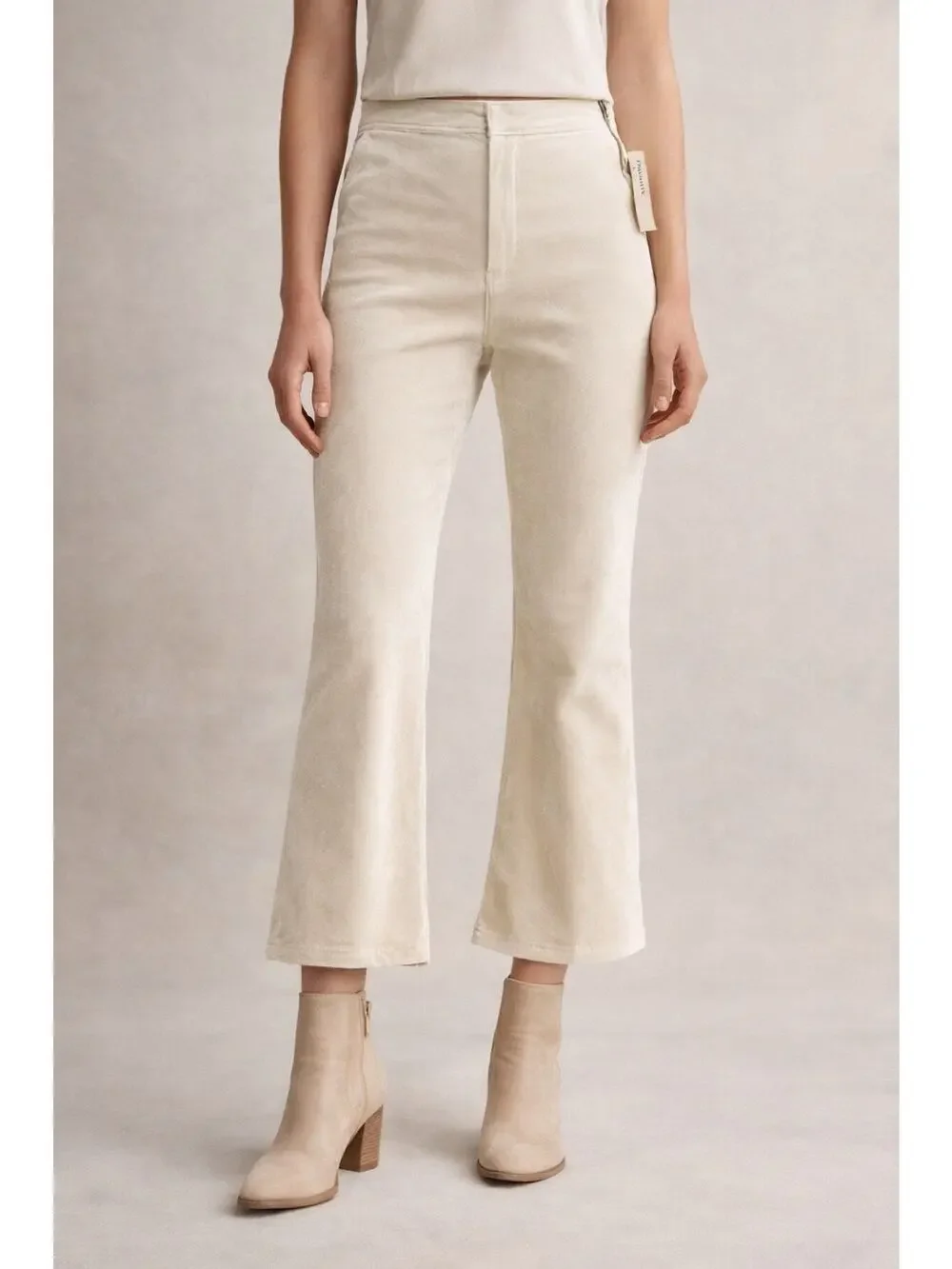 Free People Pants Womens Large Cream In My Feelings Velvet Crop Slim Flare NEW